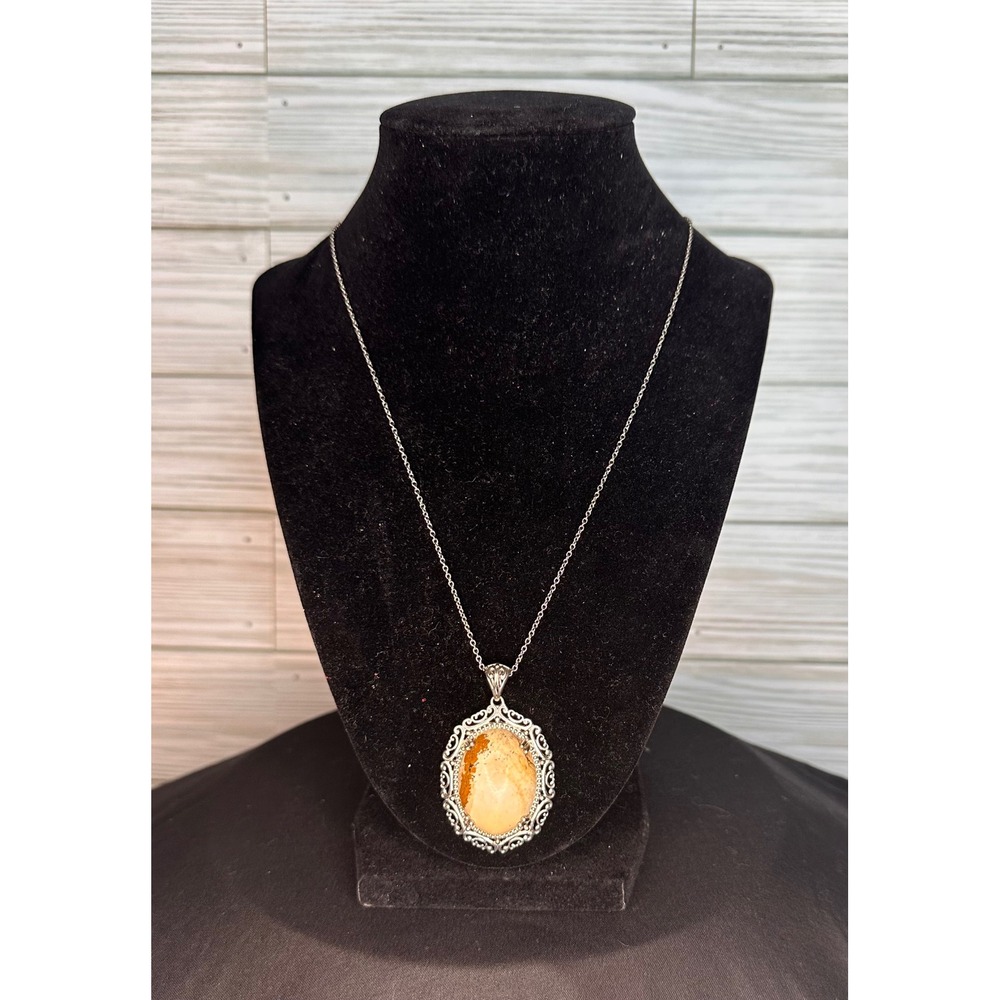 STS Karis Pendant Necklace Women OS Tan Excellent Picture Jasper Ornate Filigree